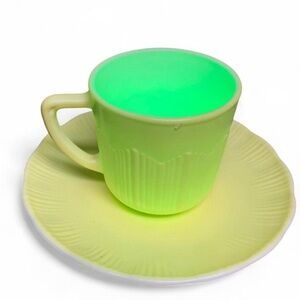 Vintage Hazel Atlas Pastel yellow Uranium Glass Hostess Expresso Cup and Saucer